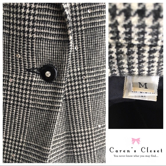 Vintage 1970 Black & White Plaid Rhinestone Blazer - Picture 5 of 6